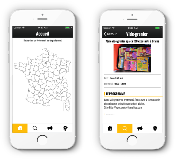 Application mobile Vide-Greniers sur iPhone et Android